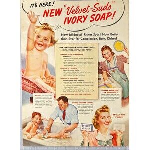 Ivory Soap "Velvet -Sus!" Children in bathtub" Vintage Print Ad 1940-41